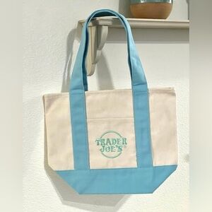 Trader Joe's Cream and Light Blue Canvas Tote